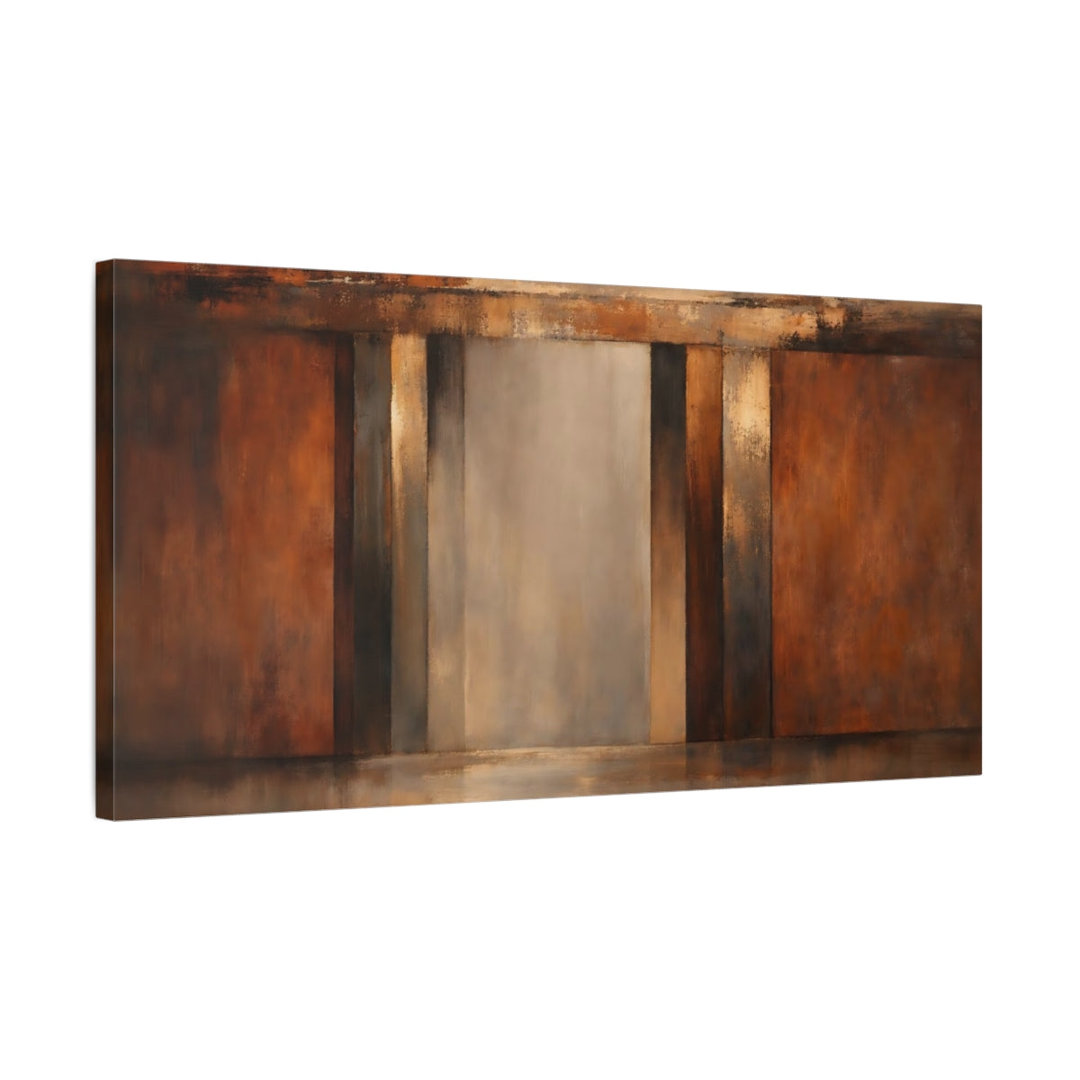 Side Mockup 2. Abstract Abstract Blocks Brown Grey Abstract shown as stretched canvas wall art