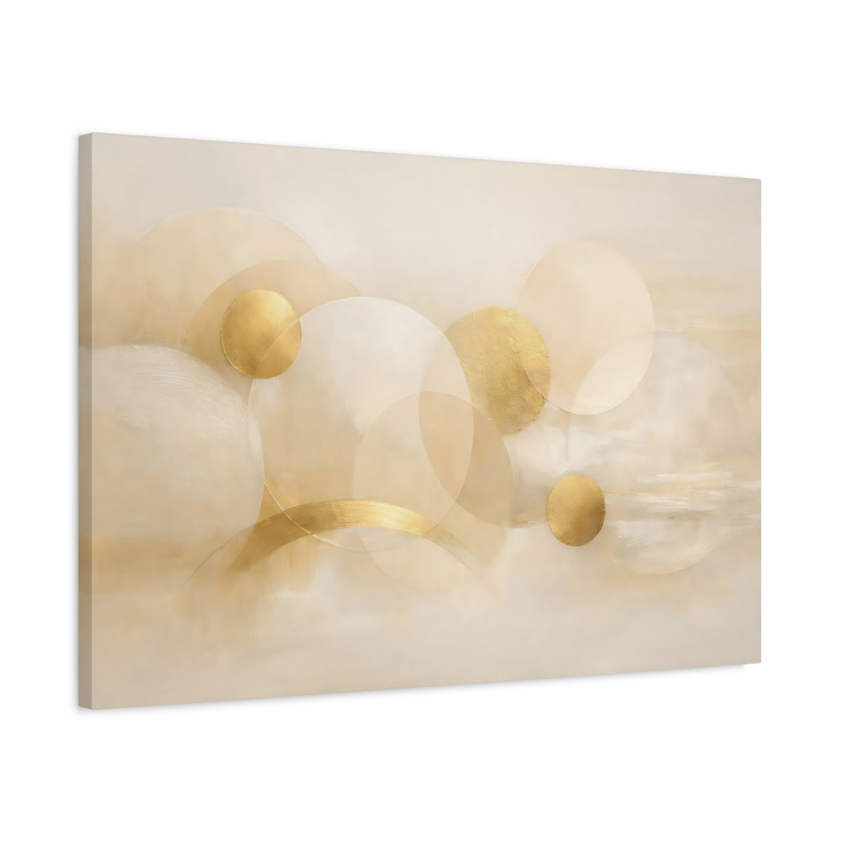 Side Mockup 2. Abstract Abstract Circles Beige Gold Abstract shown as stretched canvas wall art