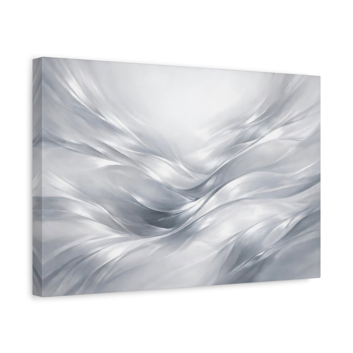 Side Mockup 4. Abstract Flowing Abstract Silver Abstract shown as stretched canvas wall art