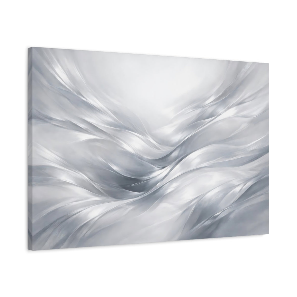 Side Mockup 2. Abstract Flowing Abstract Silver Abstract shown as stretched canvas wall art
