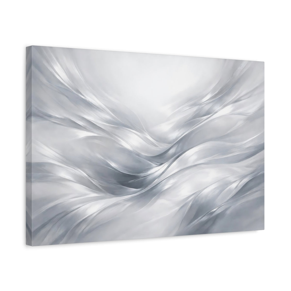 Side Mockup 3. Abstract Flowing Abstract Silver Abstract shown as stretched canvas wall art