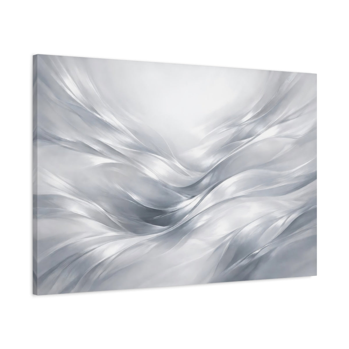 Side Mockup 1. Abstract Flowing Abstract Silver Abstract shown as stretched canvas wall art