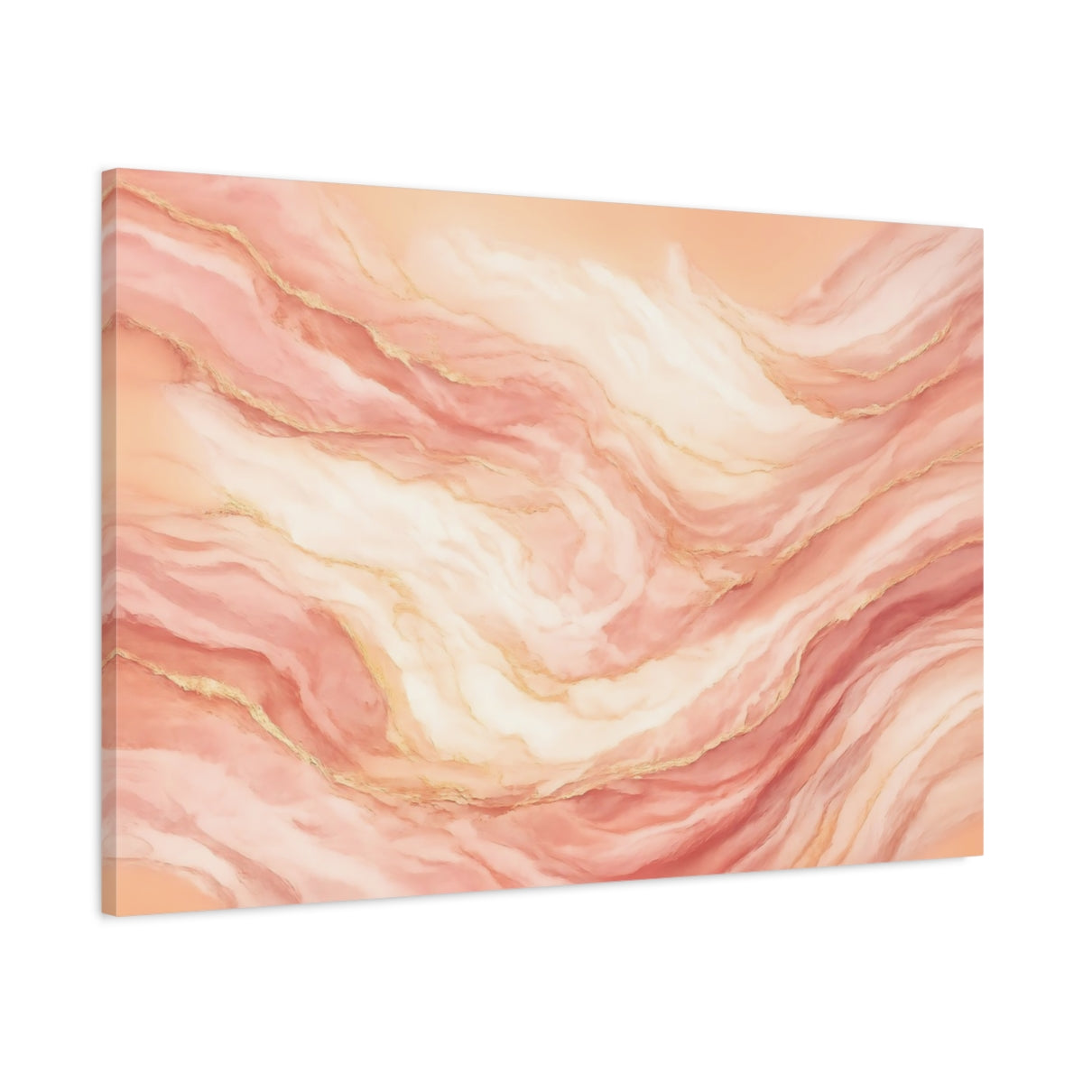 Side Mockup 1. Abstract Fluid Abstract Pink Gold shown as stretched canvas wall art