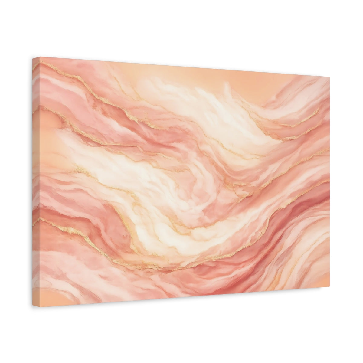 Side Mockup 3. Abstract Fluid Abstract Pink Gold shown as stretched canvas wall art