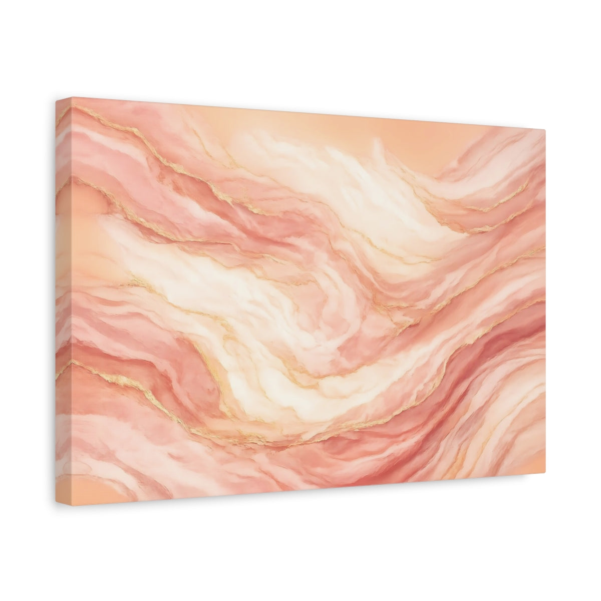 Side Mockup 4. Abstract Fluid Abstract Pink Gold shown as stretched canvas wall art