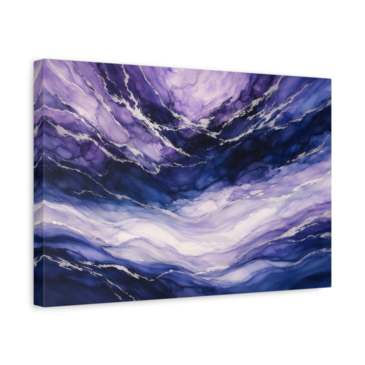 Side Mockup 4. Abstract Fluid Abstract Purple And Blue Abstract shown as stretched canvas wall art