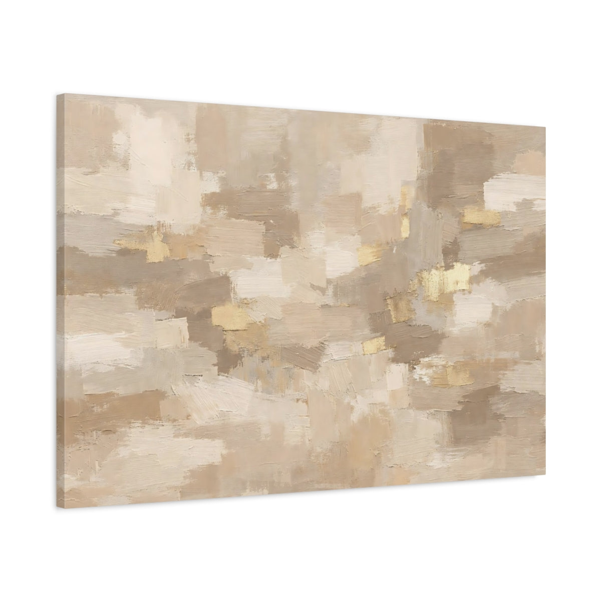 Side Mockup 1. Abstract Abstract Form Beige Gold Abstract shown as stretched canvas wall art