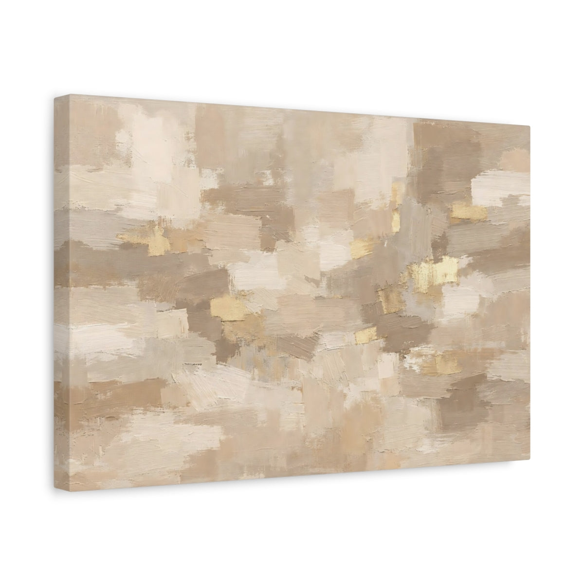 Side Mockup 4. Abstract Abstract Form Beige Gold Abstract shown as stretched canvas wall art