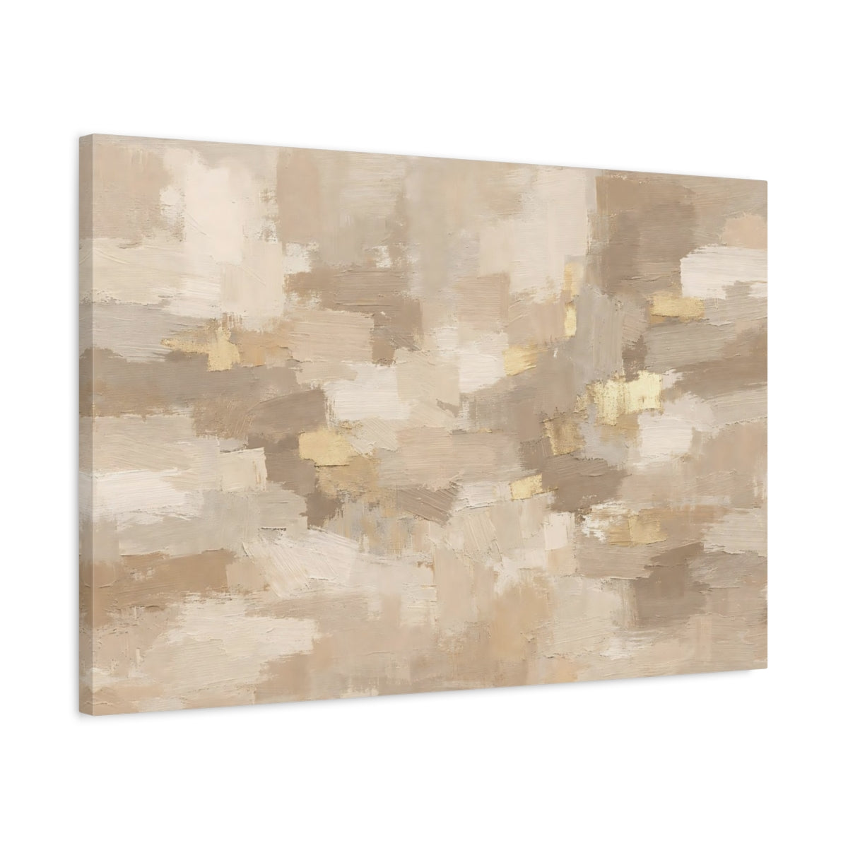 Side Mockup 2. Abstract Abstract Form Beige Gold Abstract shown as stretched canvas wall art