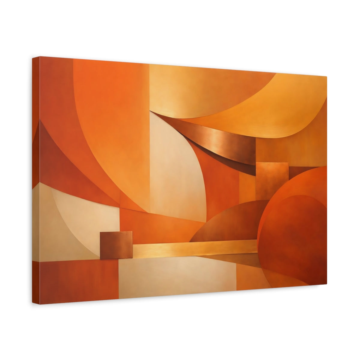 Side Mockup 3. Abstract Abstract Forms Orange Abstract shown as stretched canvas wall art