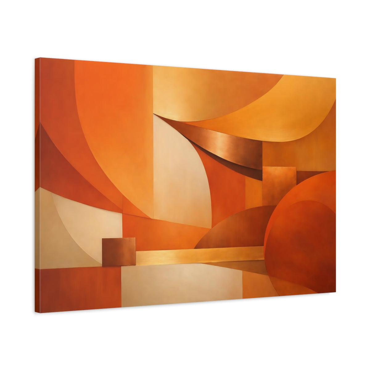 Side Mockup 1. Abstract Abstract Forms Orange Abstract shown as stretched canvas wall art