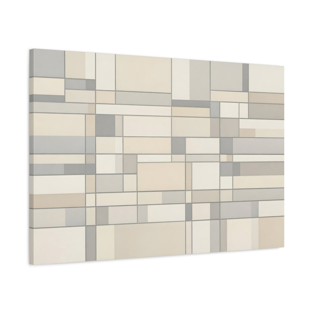Side Mockup 1. Abstract Geometric Pattern Grey Cream Geometric shown as stretched canvas wall art