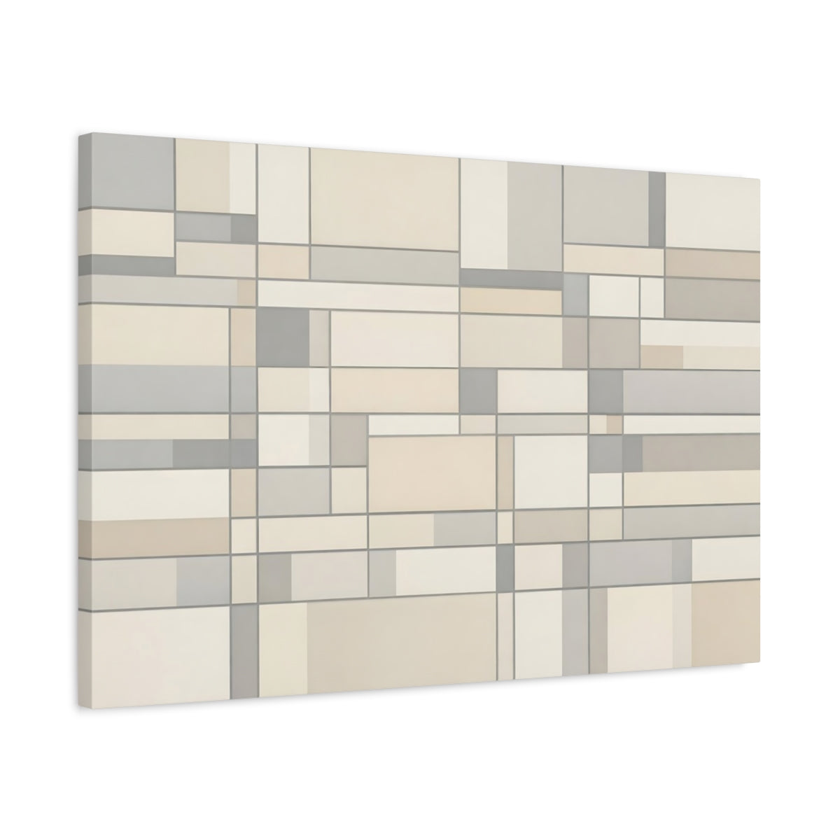 Side Mockup 2. Abstract Geometric Pattern Grey Cream Geometric shown as stretched canvas wall art