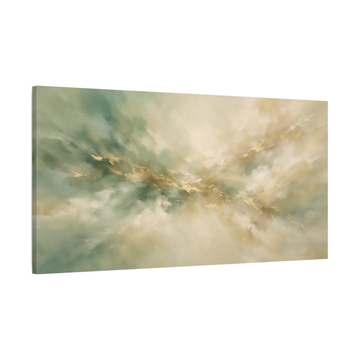 Side Mockup 1. Abstract Gold Flow Teal Gold Abstract shown as stretched canvas wall art