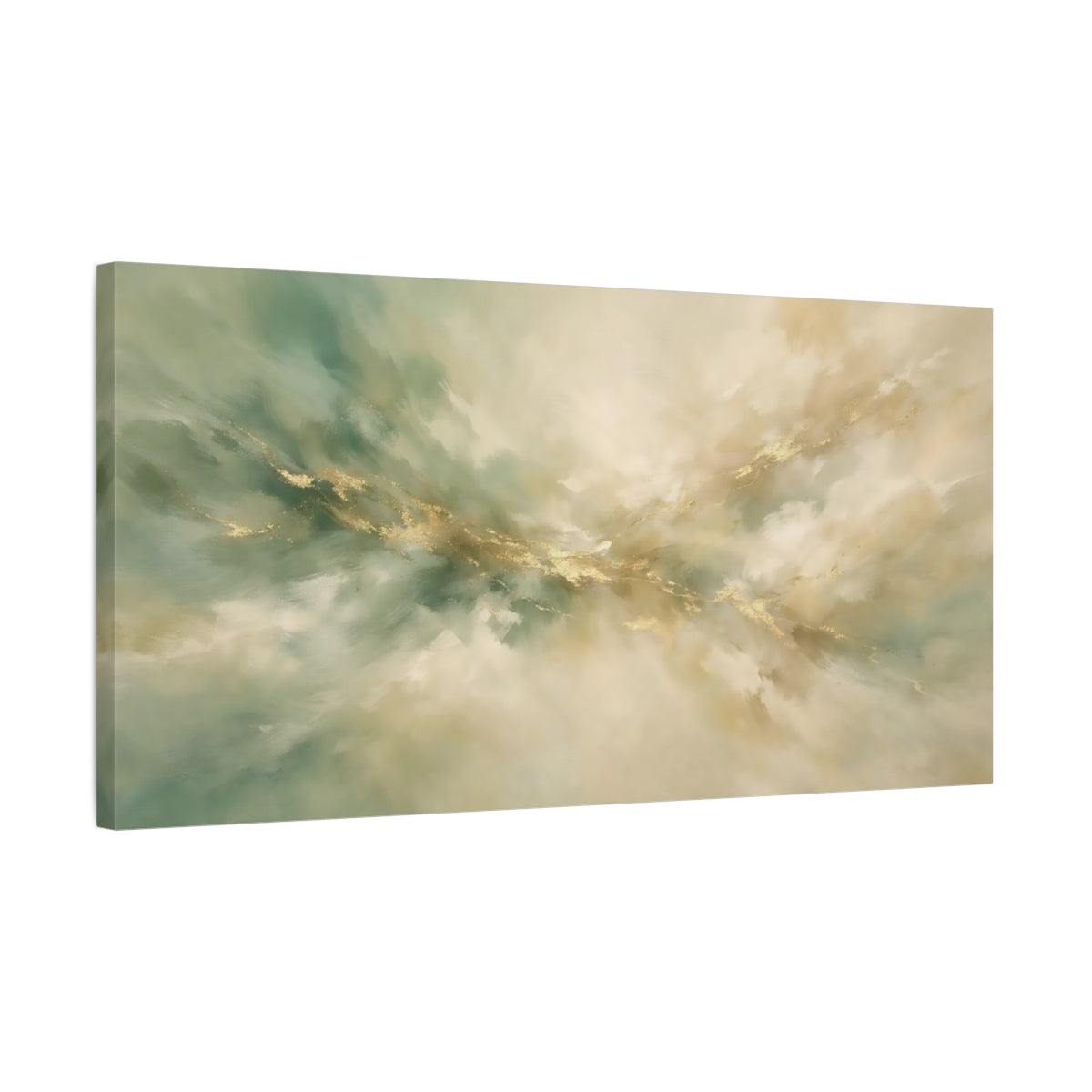 Side Mockup 2. Abstract Gold Flow Teal Gold Abstract shown as stretched canvas wall art