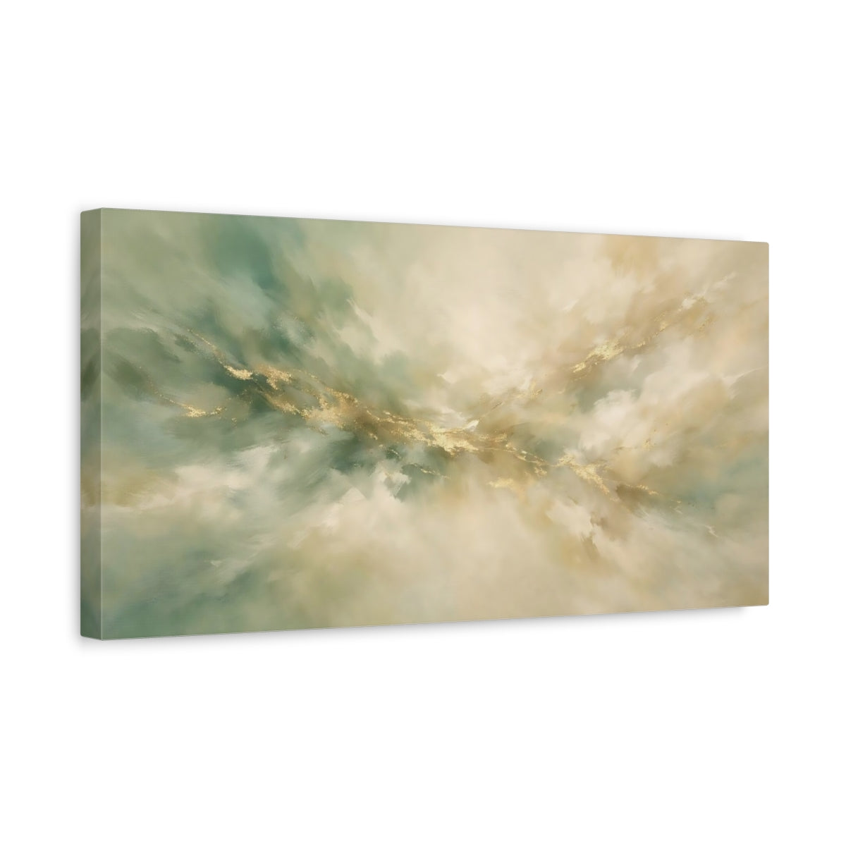 Side Mockup 3. Abstract Gold Flow Teal Gold Abstract shown as stretched canvas wall art