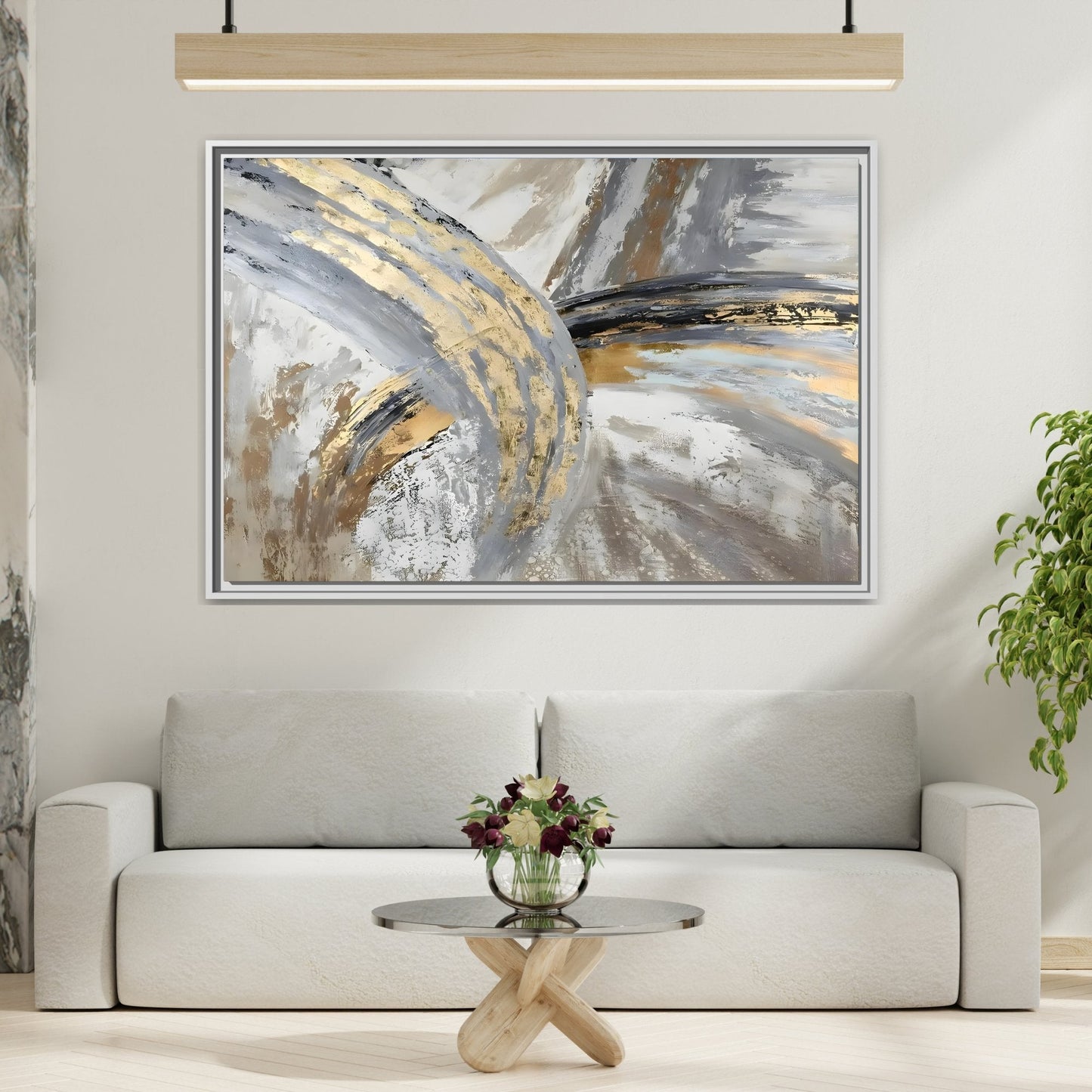 Abstract Modern Gold Grey Silver Canvas Wall Art Print