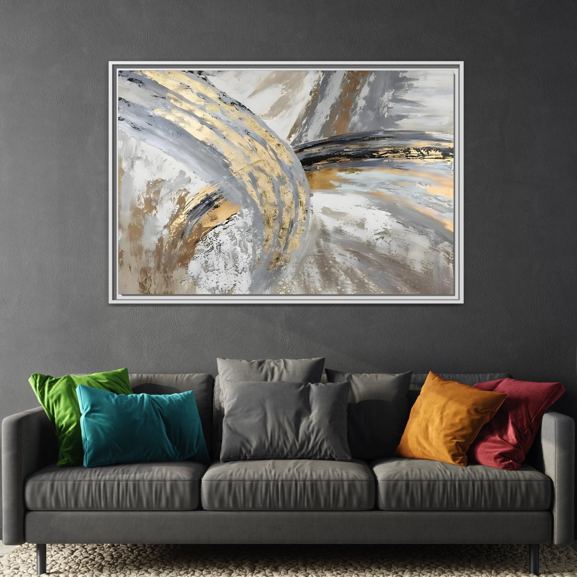 Abstract Modern Gold Grey Silver Canvas Wall Art Print