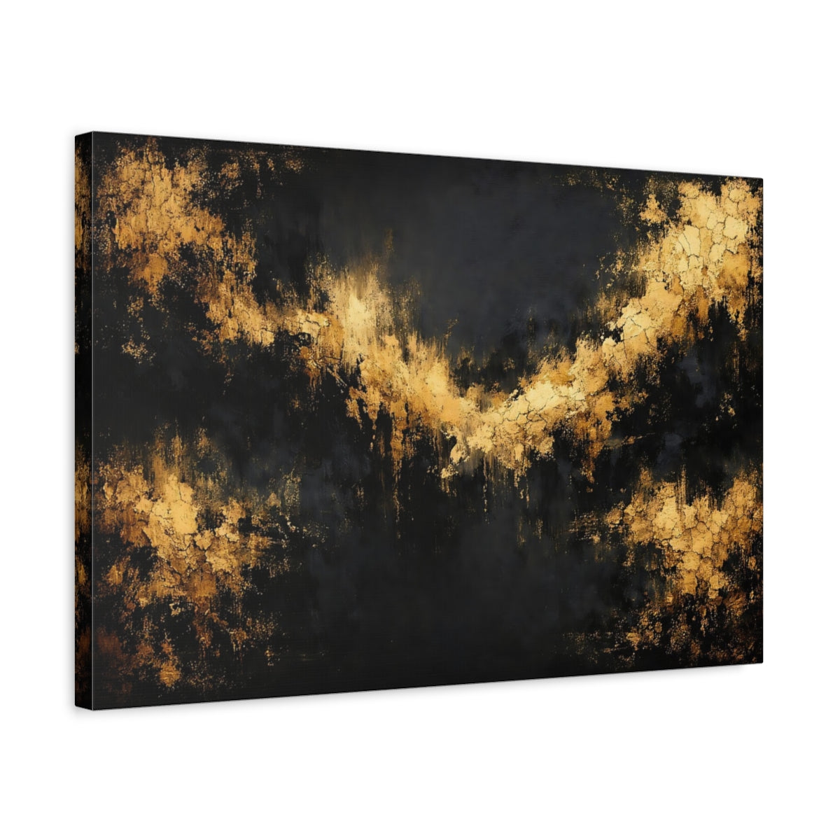 Side Mockup 3. Abstract Gold Texture Black And Gold shown as stretched canvas wall art