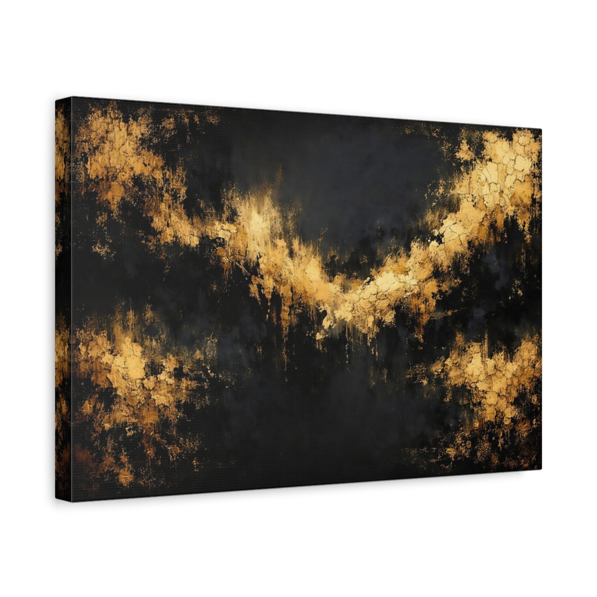 Side Mockup 4. Abstract Gold Texture Black And Gold shown as stretched canvas wall art
