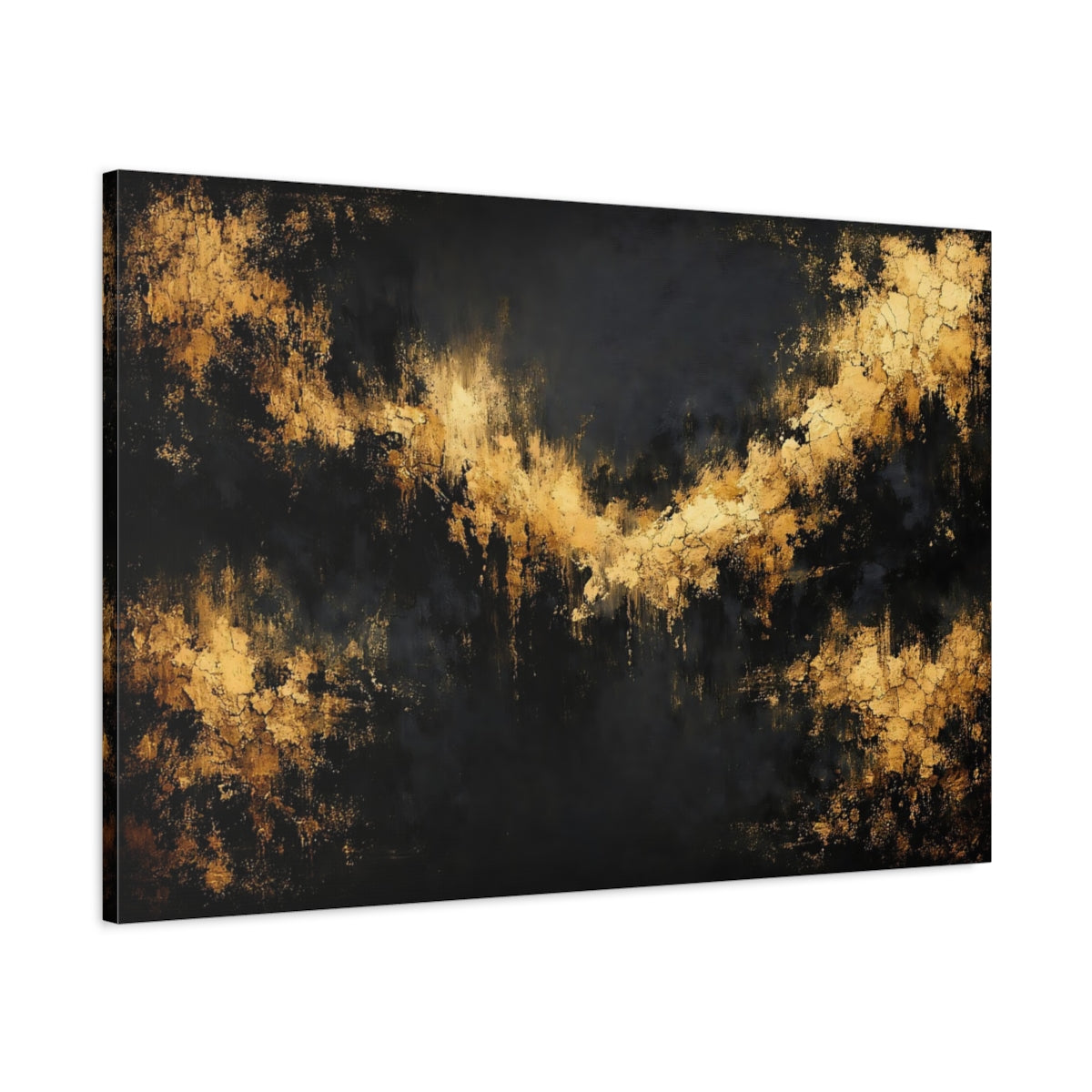 Side Mockup 1. Abstract Gold Texture Black And Gold shown as stretched canvas wall art