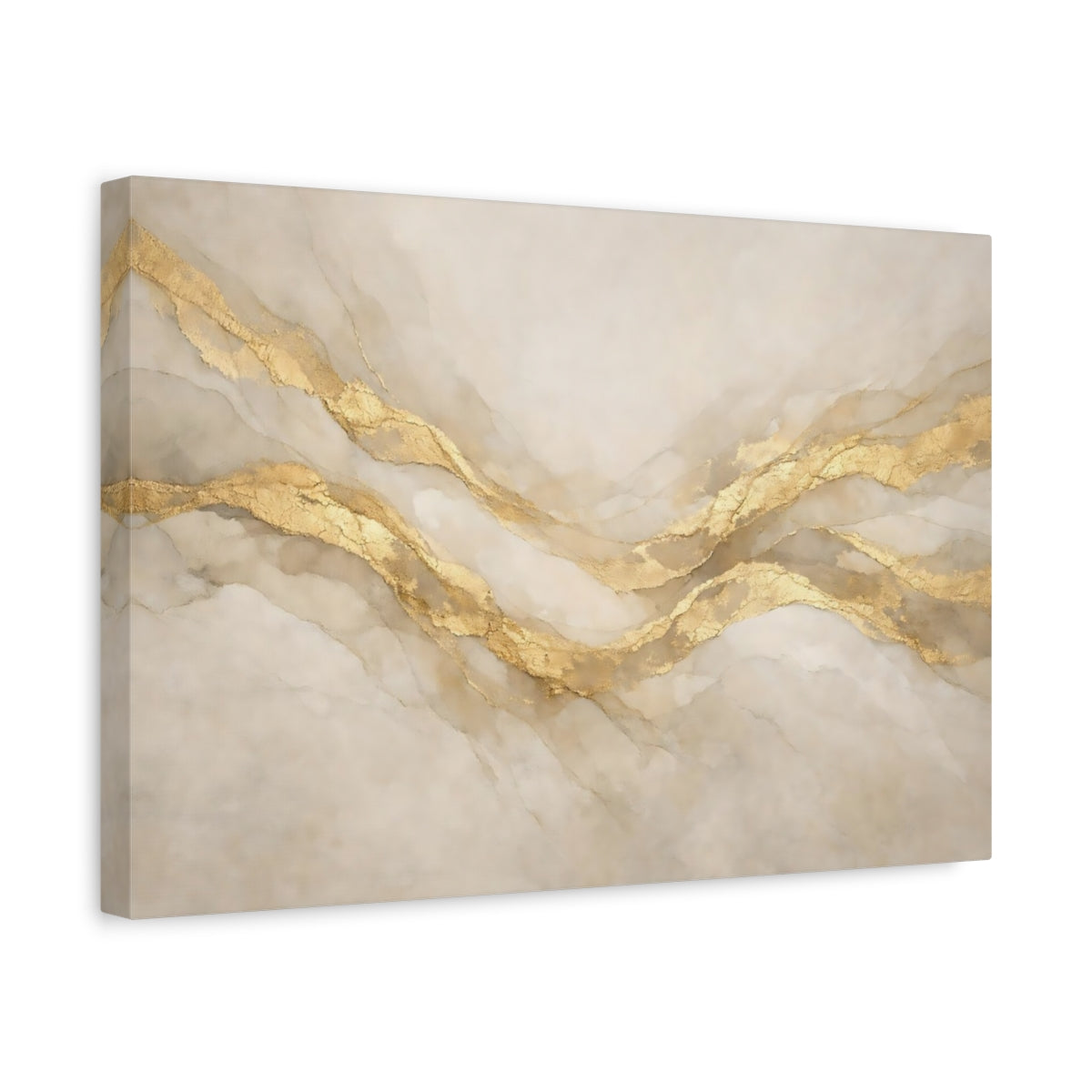 Side Mockup 4. Abstract Gold Veins Gold And Beige Abstract shown as stretched canvas wall art