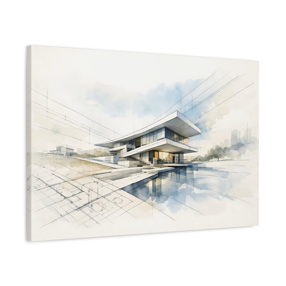 Abstract Modern House Architectural - Canvas Wall Art Print - YesArtYes