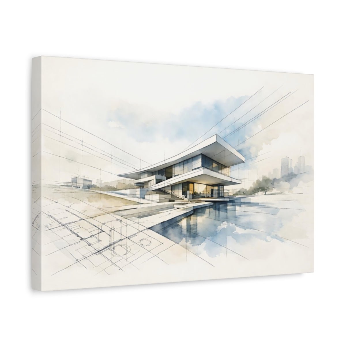 Abstract Modern House Architectural - Canvas Wall Art Print - YesArtYes
