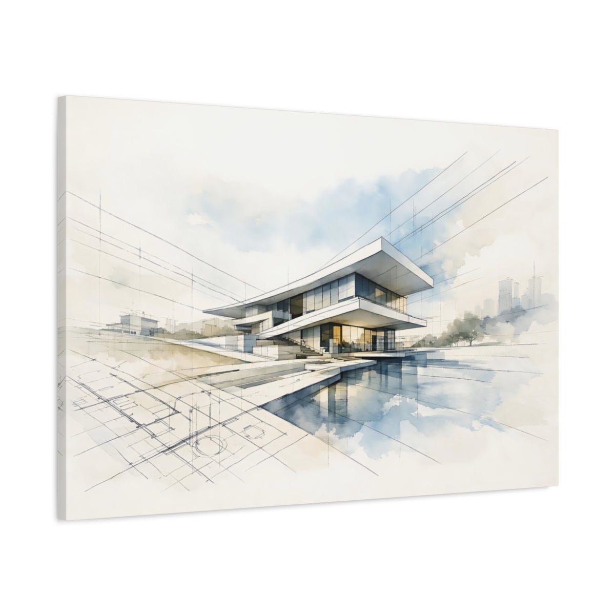 Abstract Modern House Architectural - Canvas Wall Art Print - YesArtYes