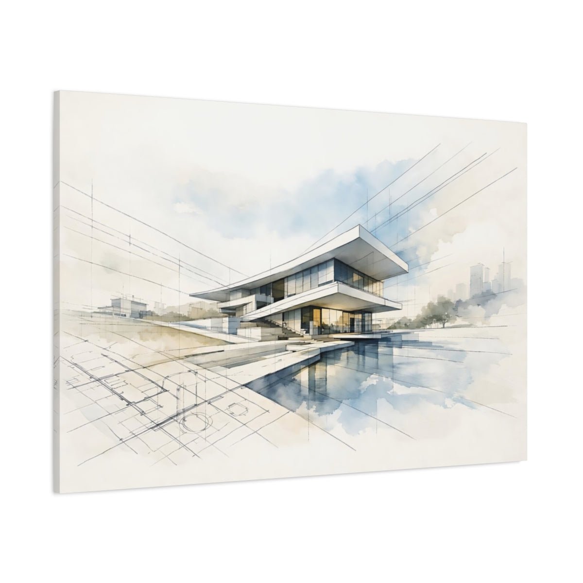 Abstract Modern House Architectural - Canvas Wall Art Print - YesArtYes