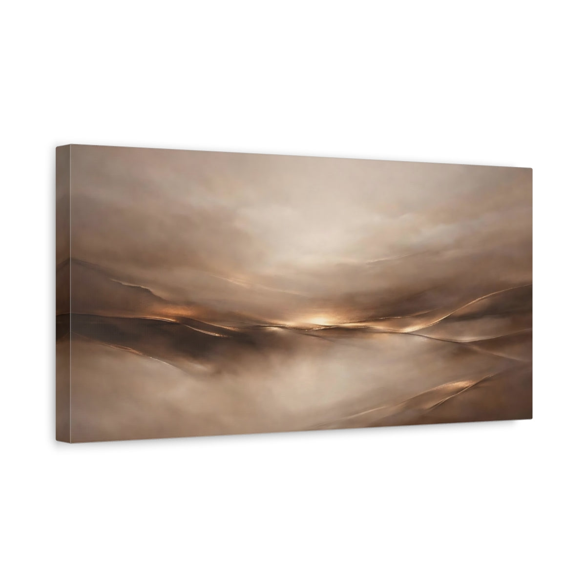 Side Mockup 3. Abstract Abstract Landscape Brown Gold Abstract shown as stretched canvas wall art