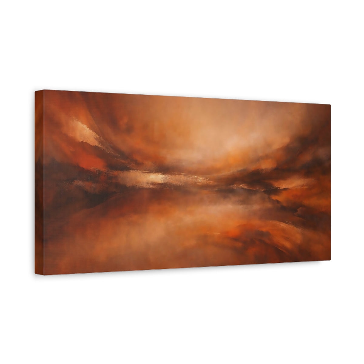 Side Mockup 3. Abstract Abstract Landscape Orange And Brown shown as stretched canvas wall art