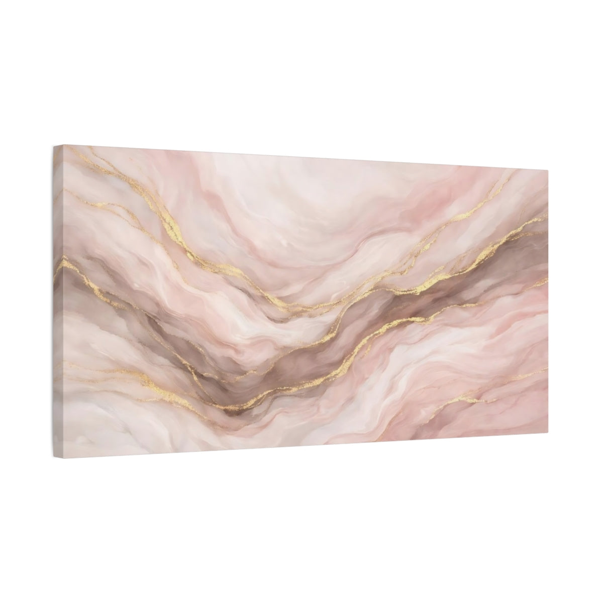 Side Mockup 2. Abstract Marble Pattern Pink Gold Marble shown as stretched canvas wall art