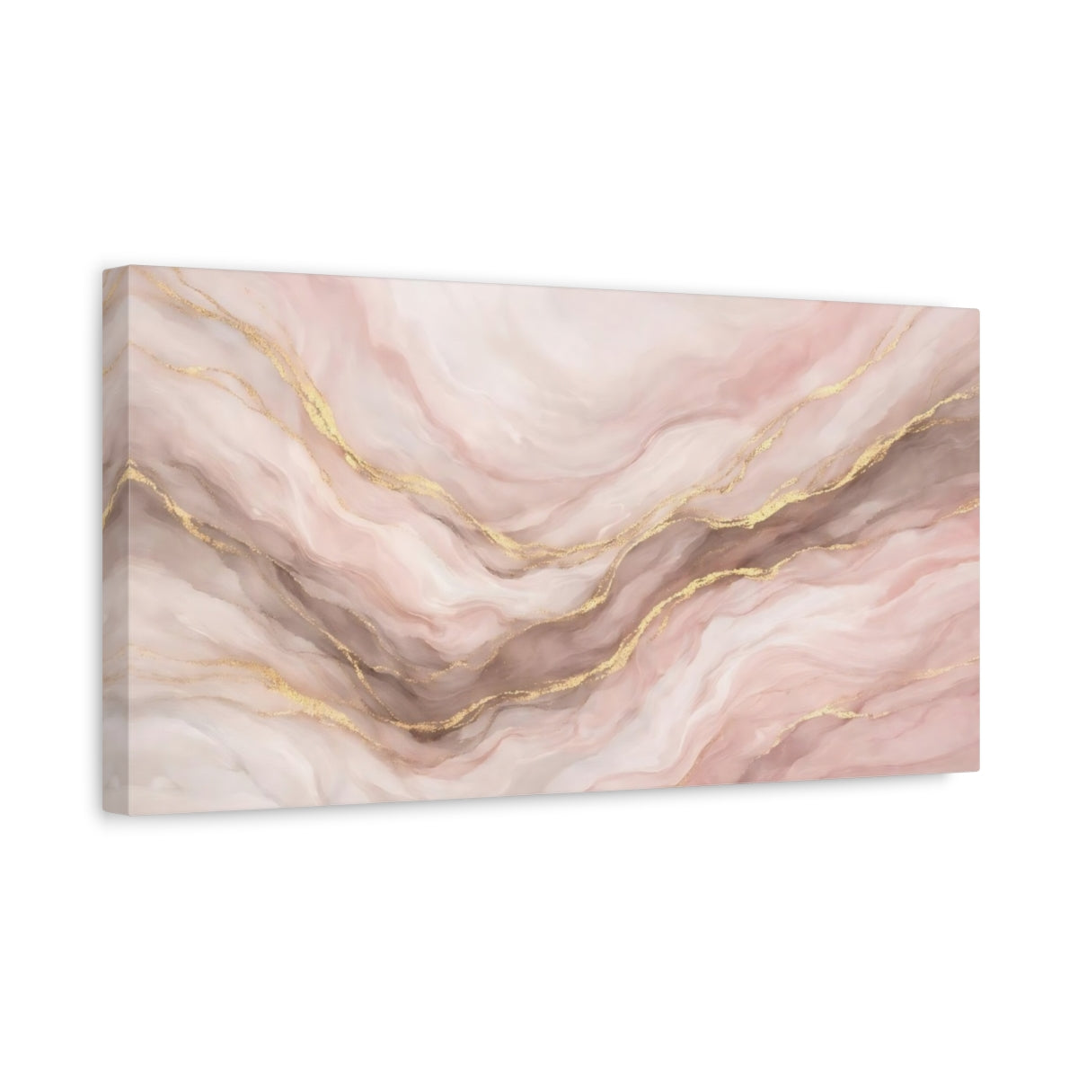 Side Mockup 3. Abstract Marble Pattern Pink Gold Marble shown as stretched canvas wall art