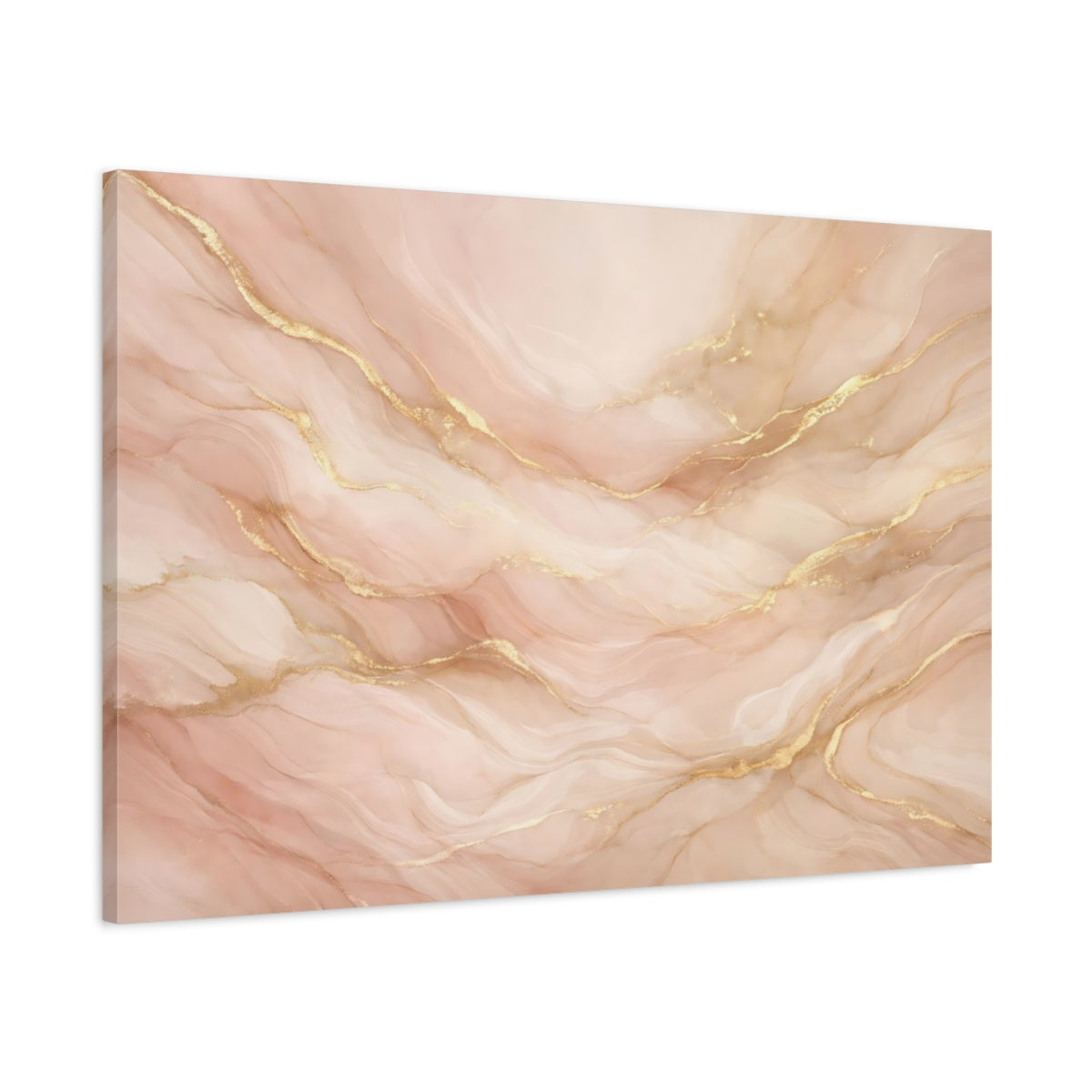 Side Mockup 1. Abstract Abstract Marble Pink And Gold shown as stretched canvas wall art