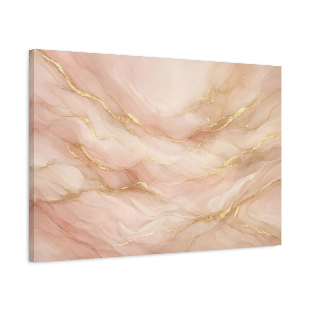 Side Mockup 2. Abstract Abstract Marble Pink And Gold shown as stretched canvas wall art