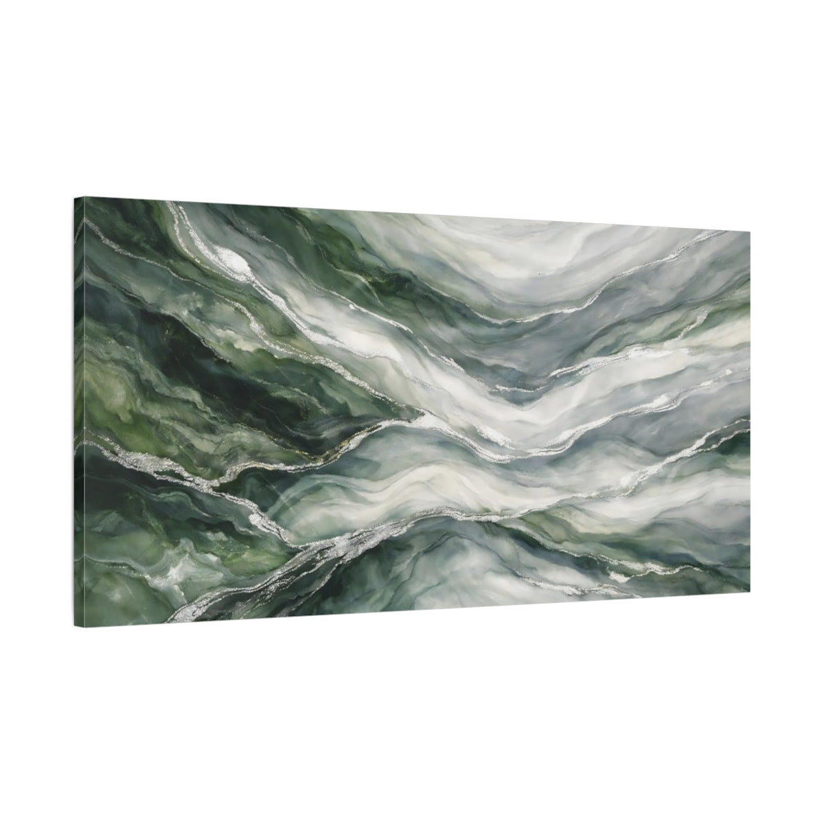 Side Mockup 1. Abstract Marble Texture Green Marble shown as stretched canvas wall art