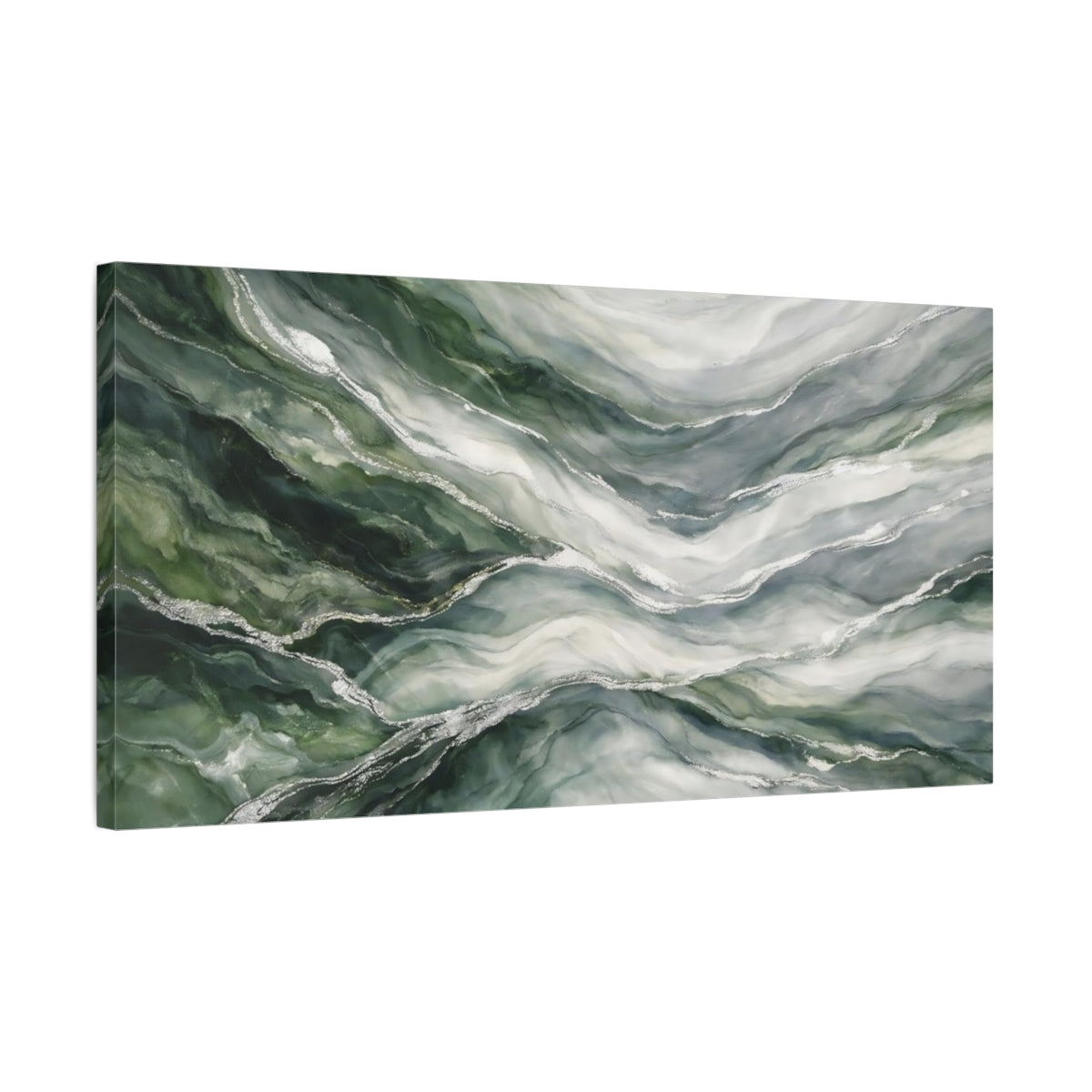 Side Mockup 2. Abstract Marble Texture Green Marble shown as stretched canvas wall art
