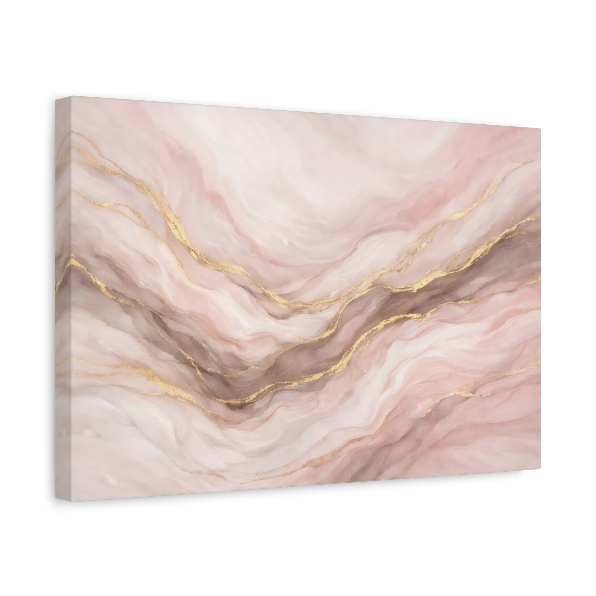 Side Mockup 4. Abstract Marble Texture Pink Gold Marble shown as stretched canvas wall art