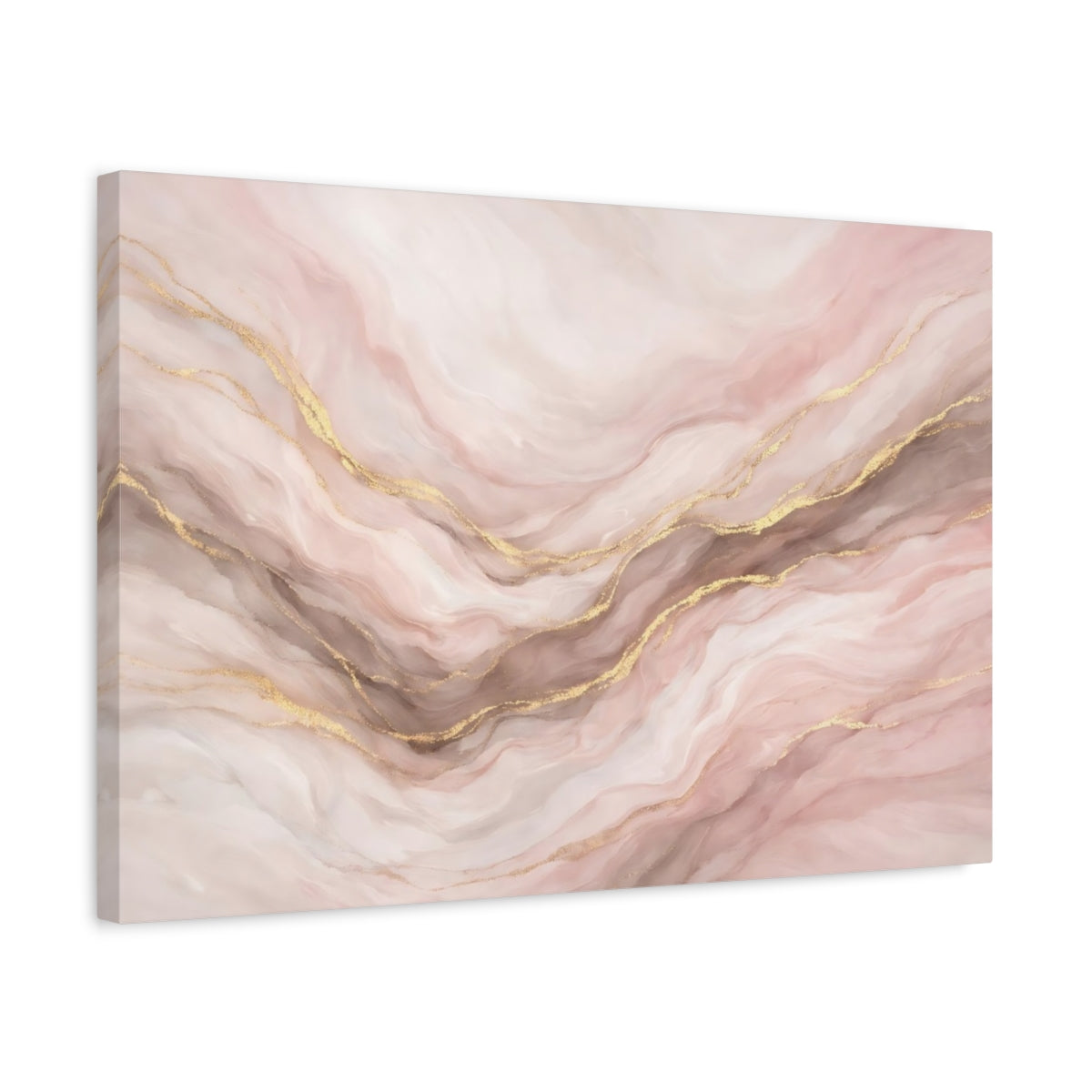 Side Mockup 3. Abstract Marble Texture Pink Gold Marble shown as stretched canvas wall art
