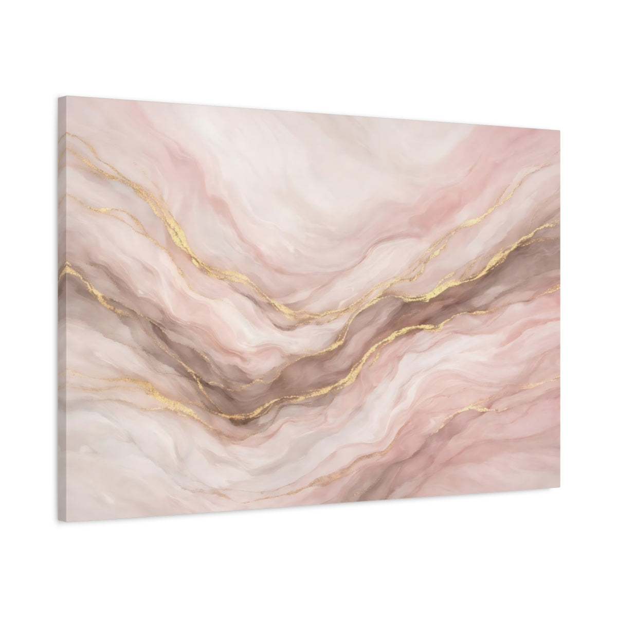 Side Mockup 1. Abstract Marble Texture Pink Gold Marble shown as stretched canvas wall art