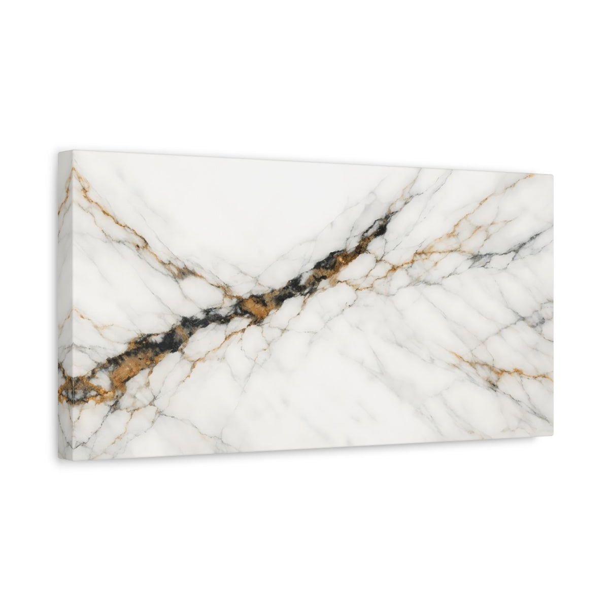 Side Mockup 3. Nature Marble White Gold Black Marble shown as stretched canvas wall art
