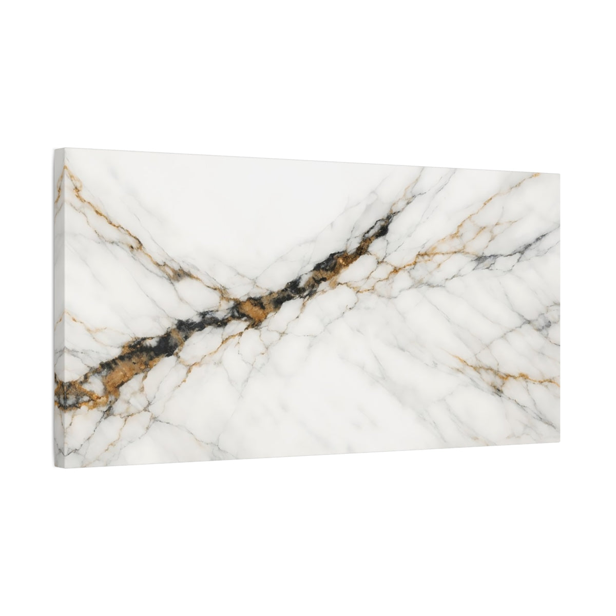 Side Mockup 2. Nature Marble White Gold Black Marble shown as stretched canvas wall art