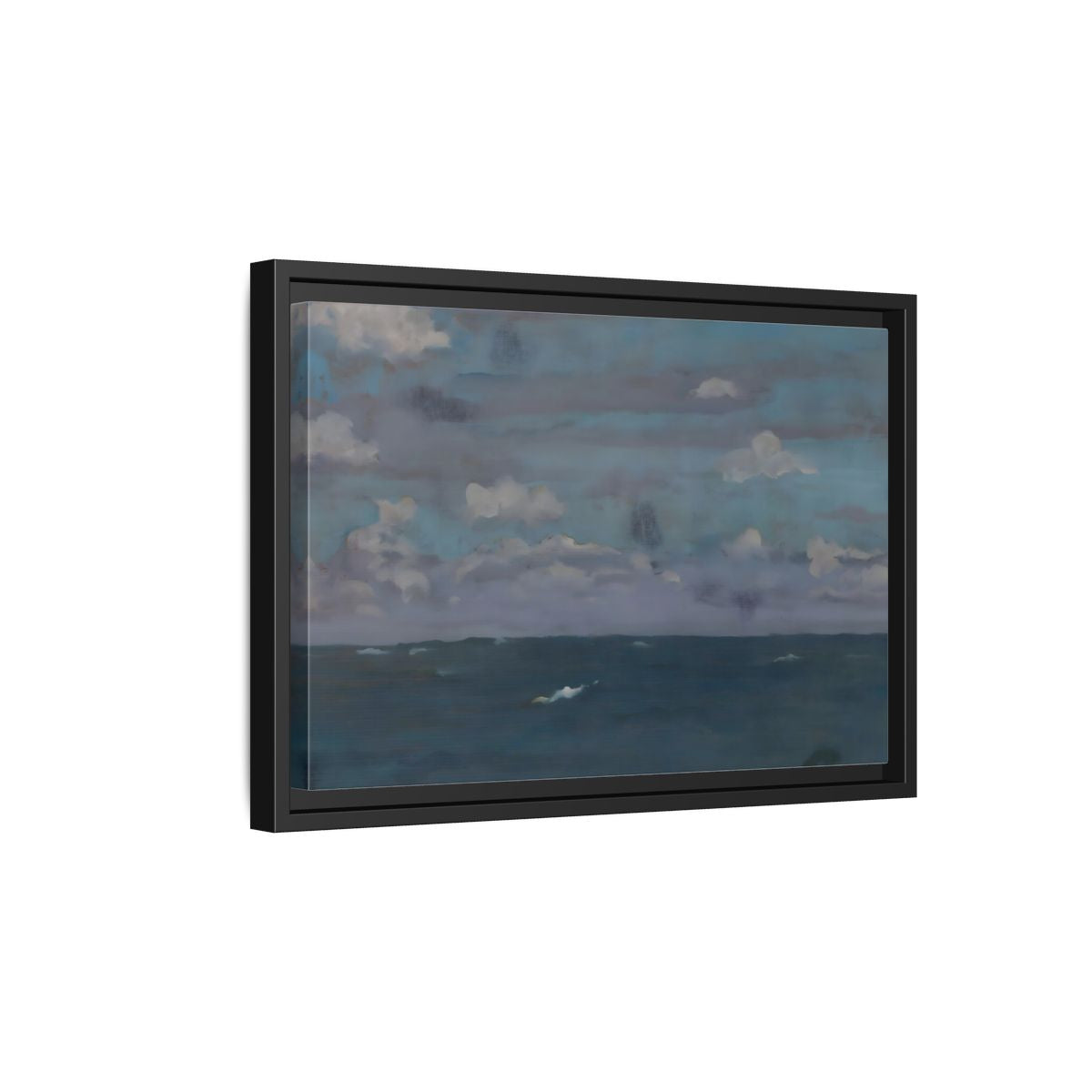 Side Mockup 6. Nature Ocean And Sky Blue And Gray shown as stretched canvas wall art
