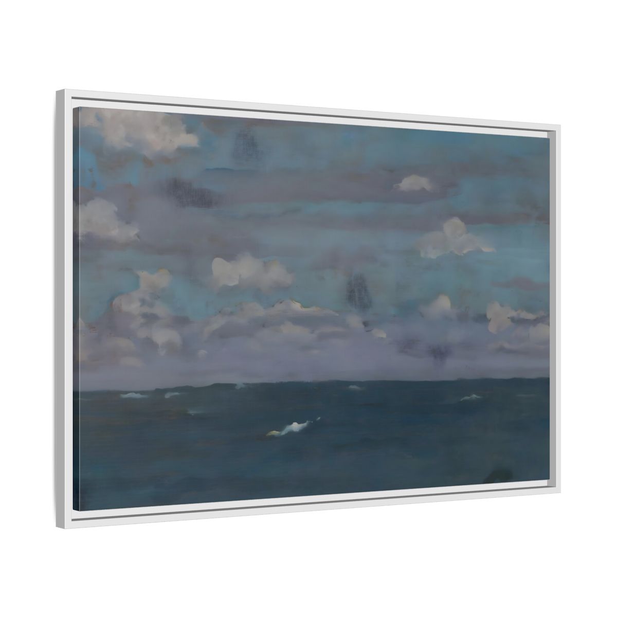 Side Mockup 8. Nature Ocean And Sky Blue And Gray shown as stretched canvas wall art