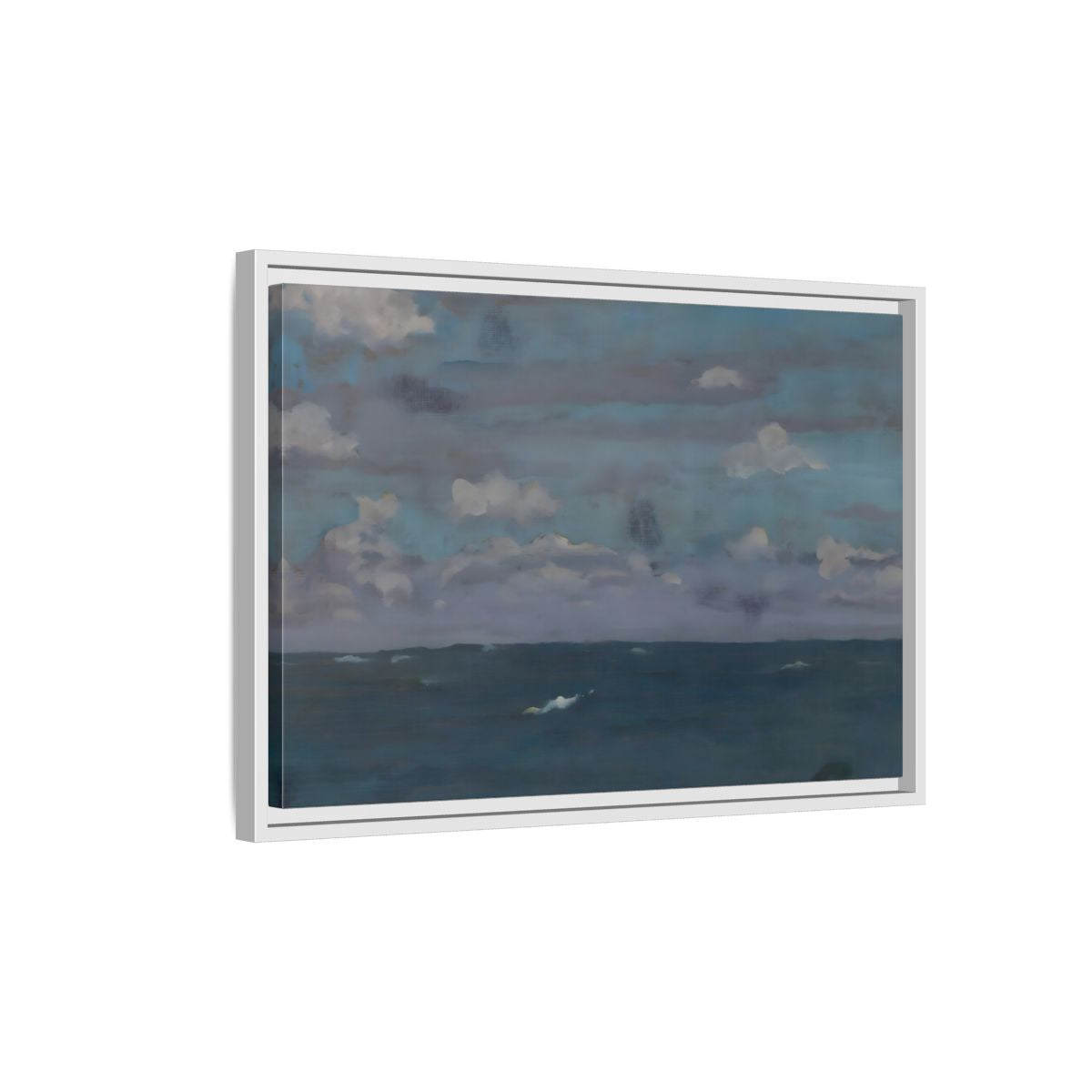 Side Mockup 1. Nature Ocean And Sky Blue And Gray shown as stretched canvas wall art