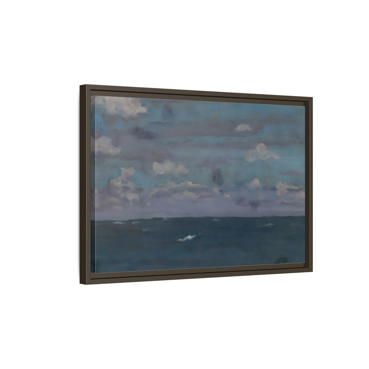 Side Mockup 2. Nature Ocean And Sky Blue And Gray shown as stretched canvas wall art