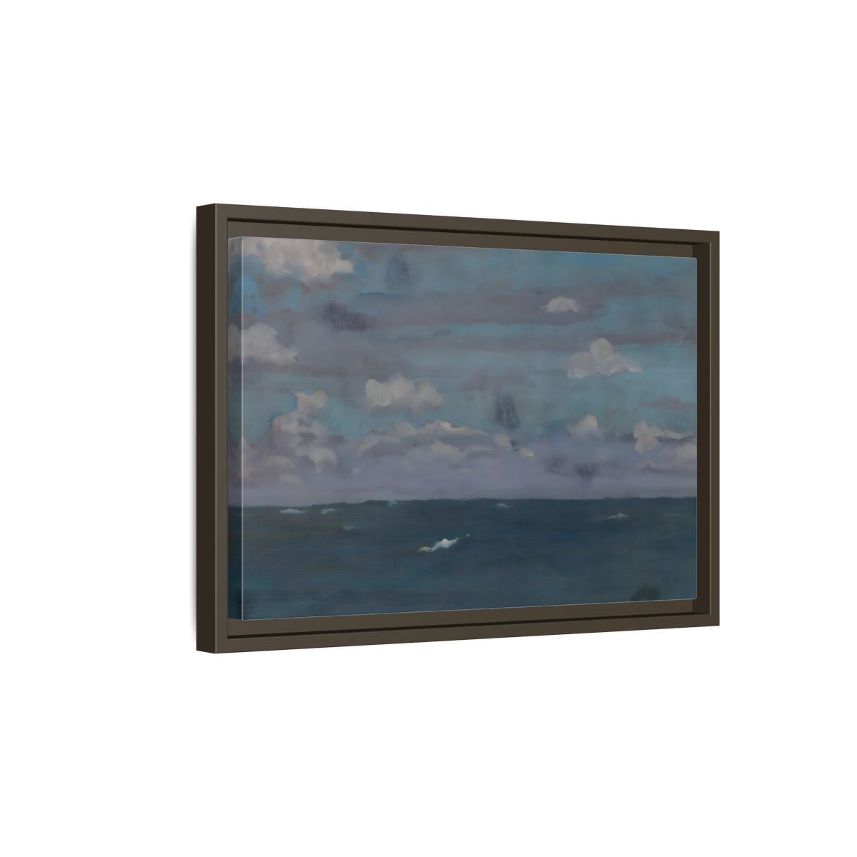 Side Mockup 5. Nature Ocean And Sky Blue And Gray shown as stretched canvas wall art
