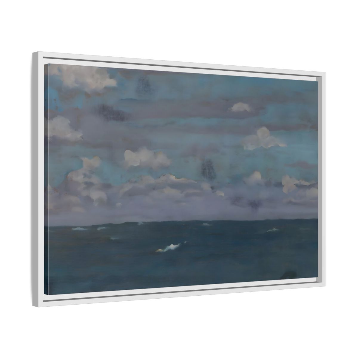 Side Mockup 10. Nature Ocean And Sky Blue And Gray shown as stretched canvas wall art