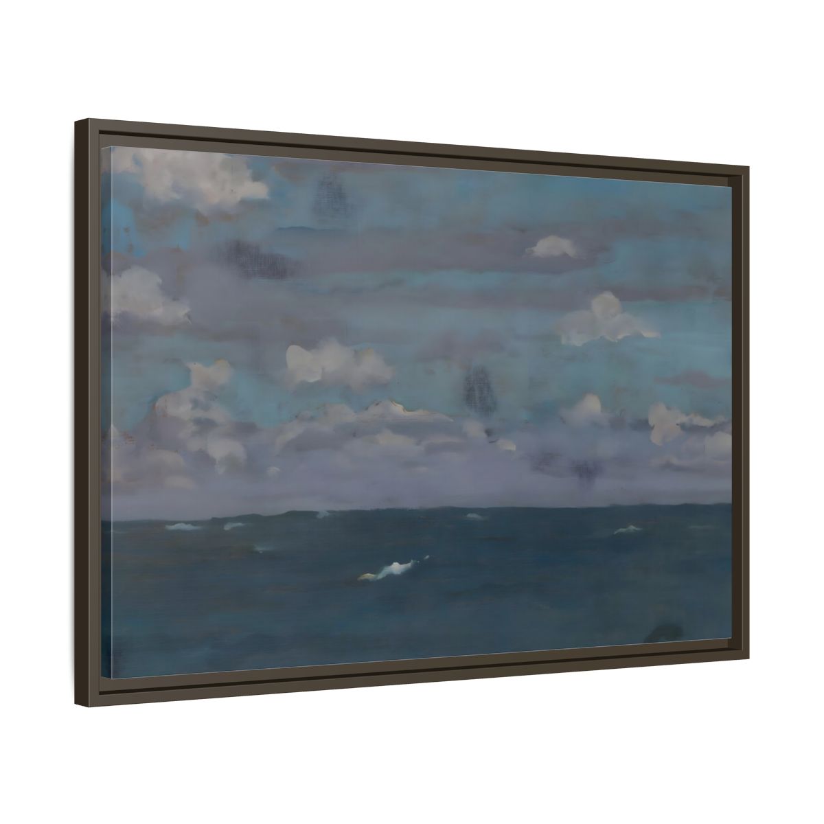 Side Mockup 11. Nature Ocean And Sky Blue And Gray shown as stretched canvas wall art
